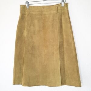 MaxMara Weekend Chartreuse/Olive Suede Leather Side Zip Skirt 8
